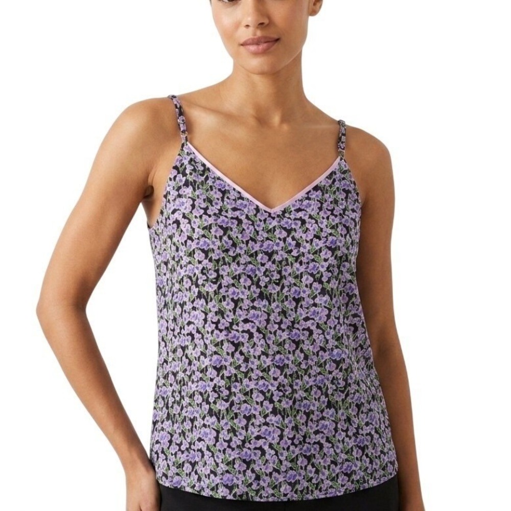 Banana Republic Tank‎ Top Womens S Purple Floral Satin Cami Adjustable Straps